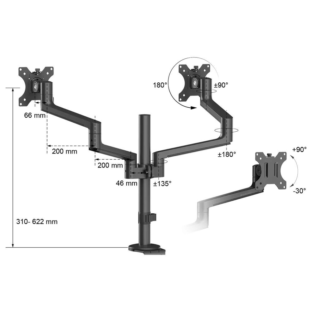 MSI Dual Monitor Desk Mount for 17&quot;-32&quot; Screen in Matte Black, , large