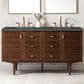 James Martin Vanities Amberly 60" Double Bathroom Vanity in Mid-Century Walnut with 3 cm Parisien Bleu Quartz Top and Rectangular Sinks, , large