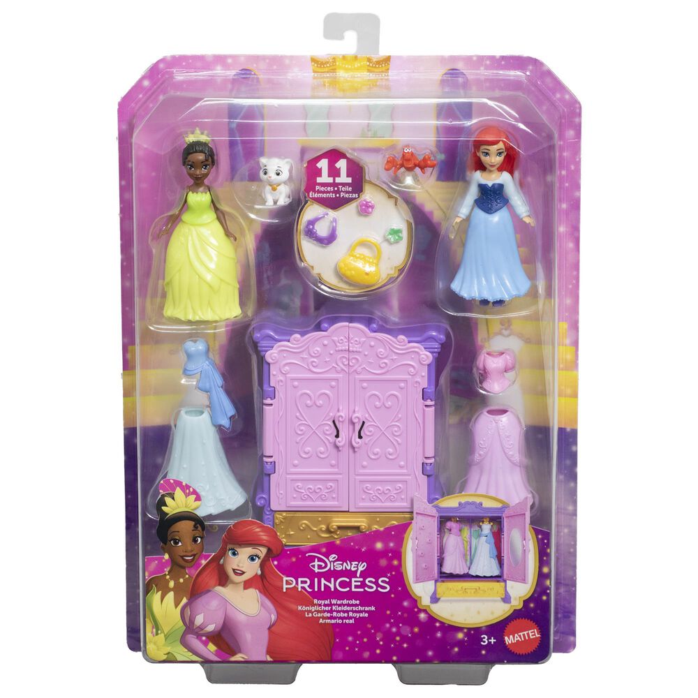 Barbie Princess Royal Wardrobe Set with Ariel and Tiana Small Dolls and Accessories in Multicolor, , large