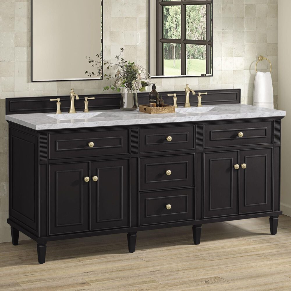 James Martin Vanities Lorelai 72&quot; Double Vanity in Black Onyx with 3 cm Carrara White Marble Top, , large