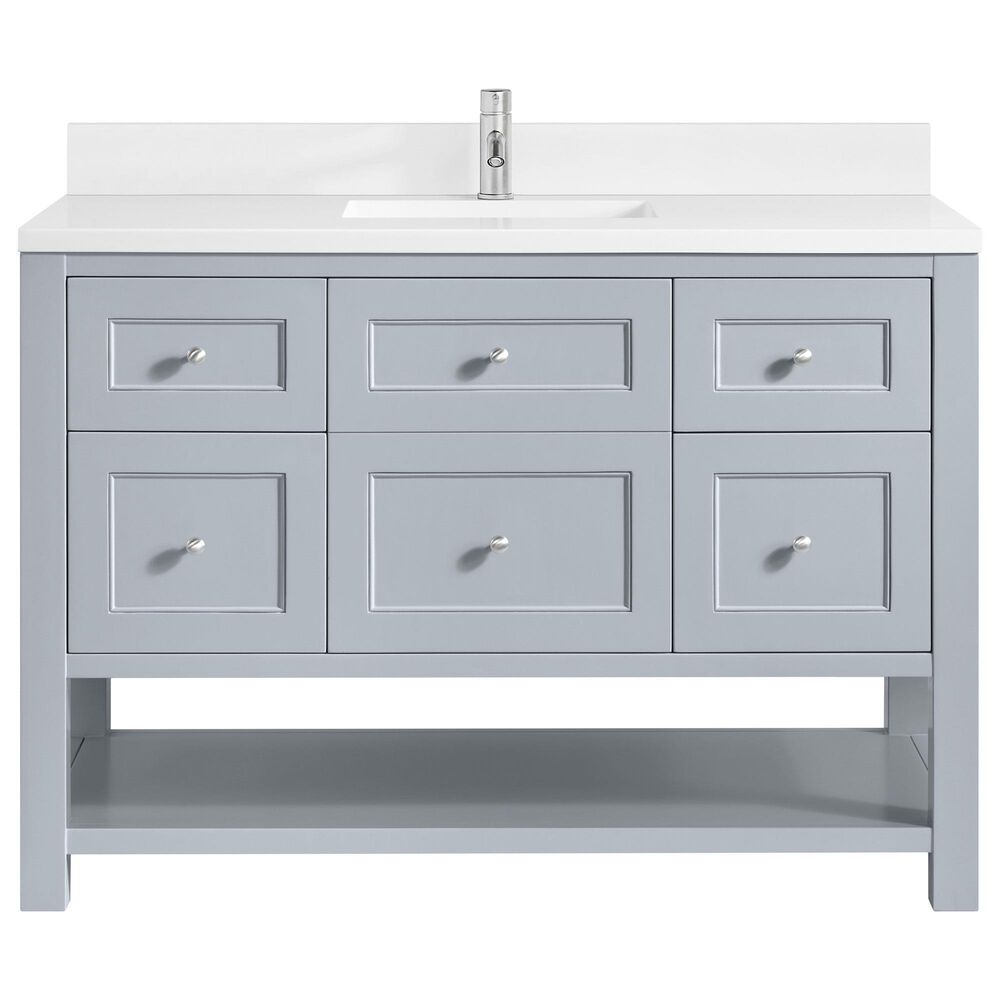 James Martin Vanities Breckenridge 48" Single Bathroom Vanity in Serenity Blue with Single Hole 3 cm White Zeus Quartz Top and Rectangular Sink, , large
