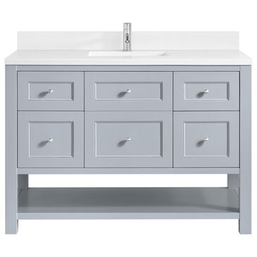 James Martin Vanities Breckenridge 48" Single Bathroom Vanity in Serenity Blue with Single Hole 3 cm White Zeus Quartz Top and Rectangular Sink, , large