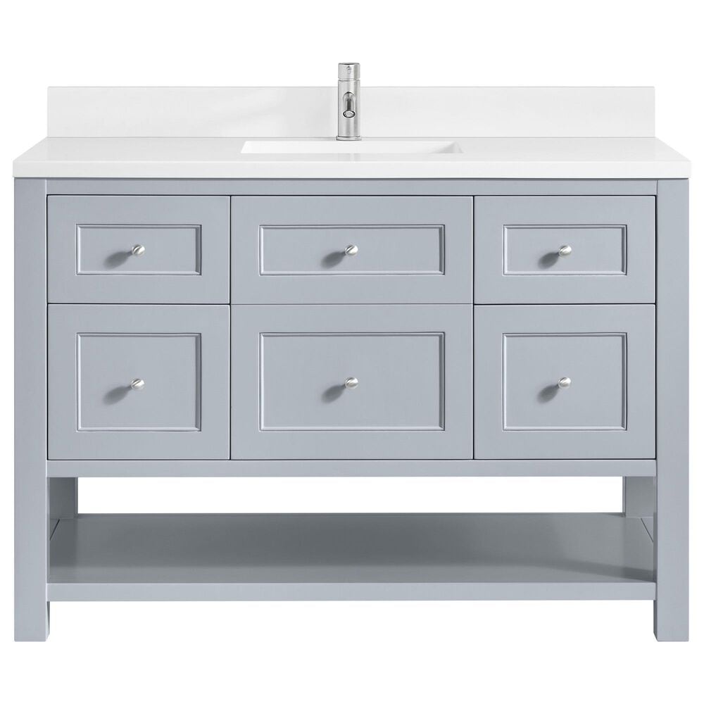 James Martin Vanities Breckenridge 48" Single Bathroom Vanity in Serenity Blue with Single Hole 3 cm White Zeus Quartz Top and Rectangular Sink, , large