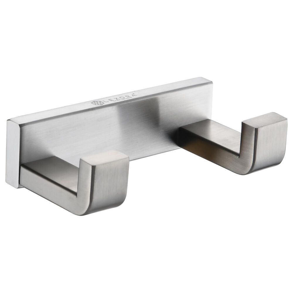 Lexora Home Bagno Bianca Stainless Steel Double Robe Hook in Brushed Nickel, , large