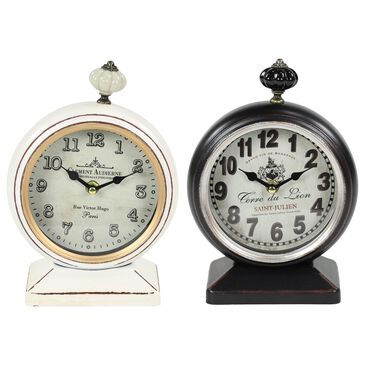 Maple and Jade Table Clock in White and Black Antique (Set of 2), , large