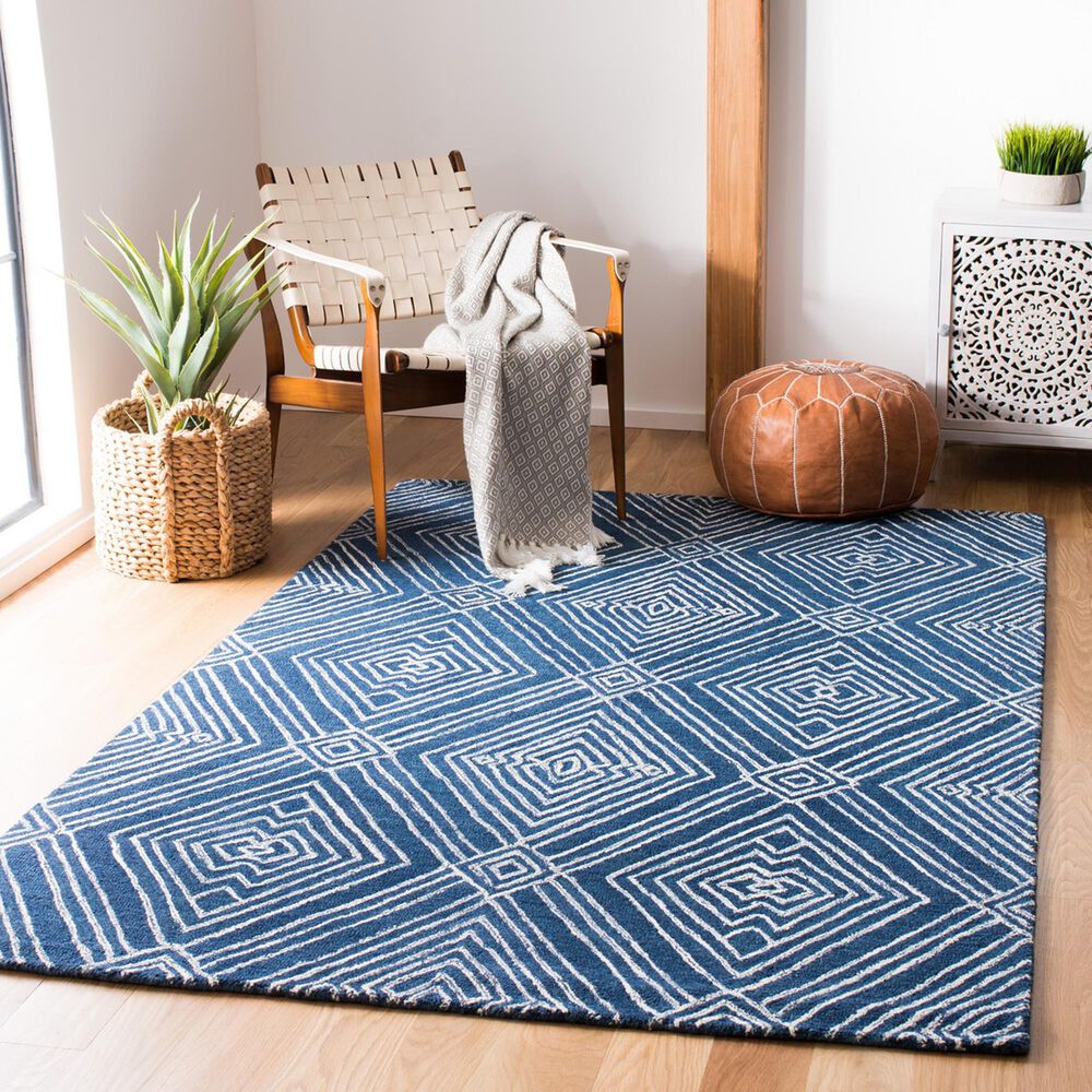 Safavieh Micro-Loop MLP608N 8&#39; x 10&#39; Navy and Ivory Area Rug, , large