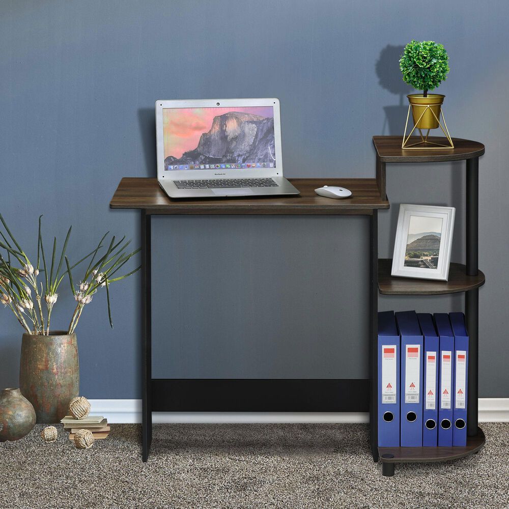 HOMLUX Compact Computer Desk with 3 Side Storage Shelves in Columbia Walnut and Black, , large
