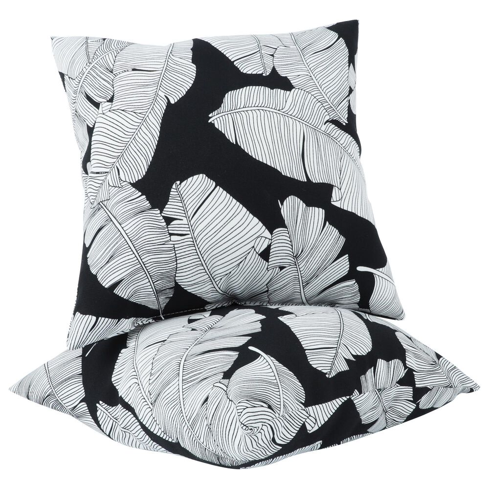 Hearth and Haven 18" x 18" Outdoor Cotton Leaf Throw Pillow in Black and White (Set of 2), , large