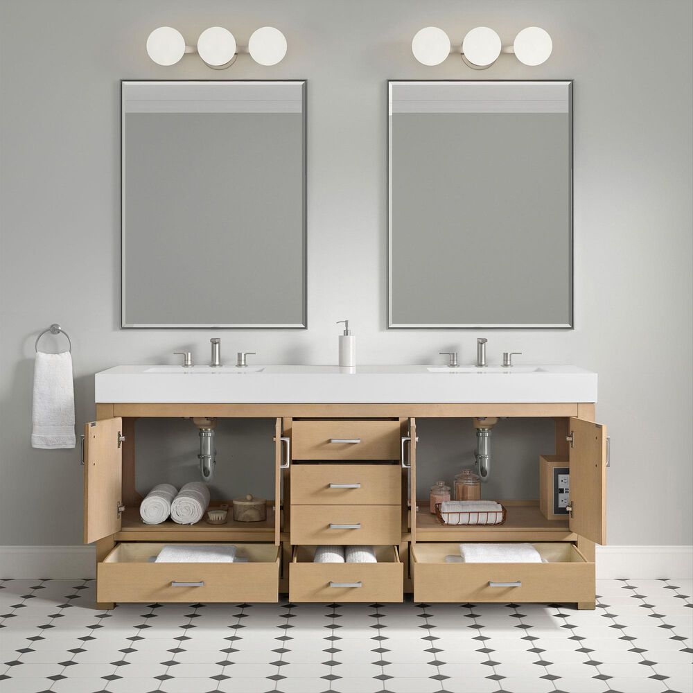 37B Alanya 72" Double Bathroom Vanity in Warm Oak with White Composite Stone Top, , large