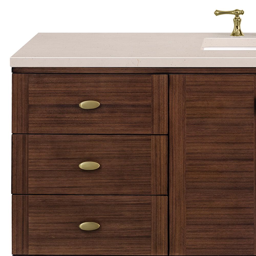 James Martin Vanities Amberly 60&quot; Single Bathroom Vanity in Walnut with 3 cm Eternal Marfil Quartz Top and Rectangular Sink, , large