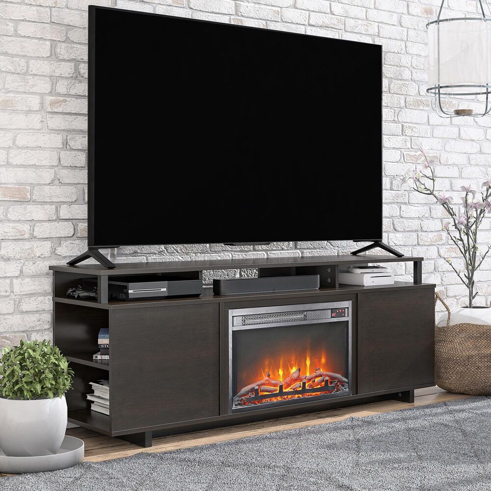 DHP Paisley 65 TV Stand with Electric Fireplace in Espresso | NFM