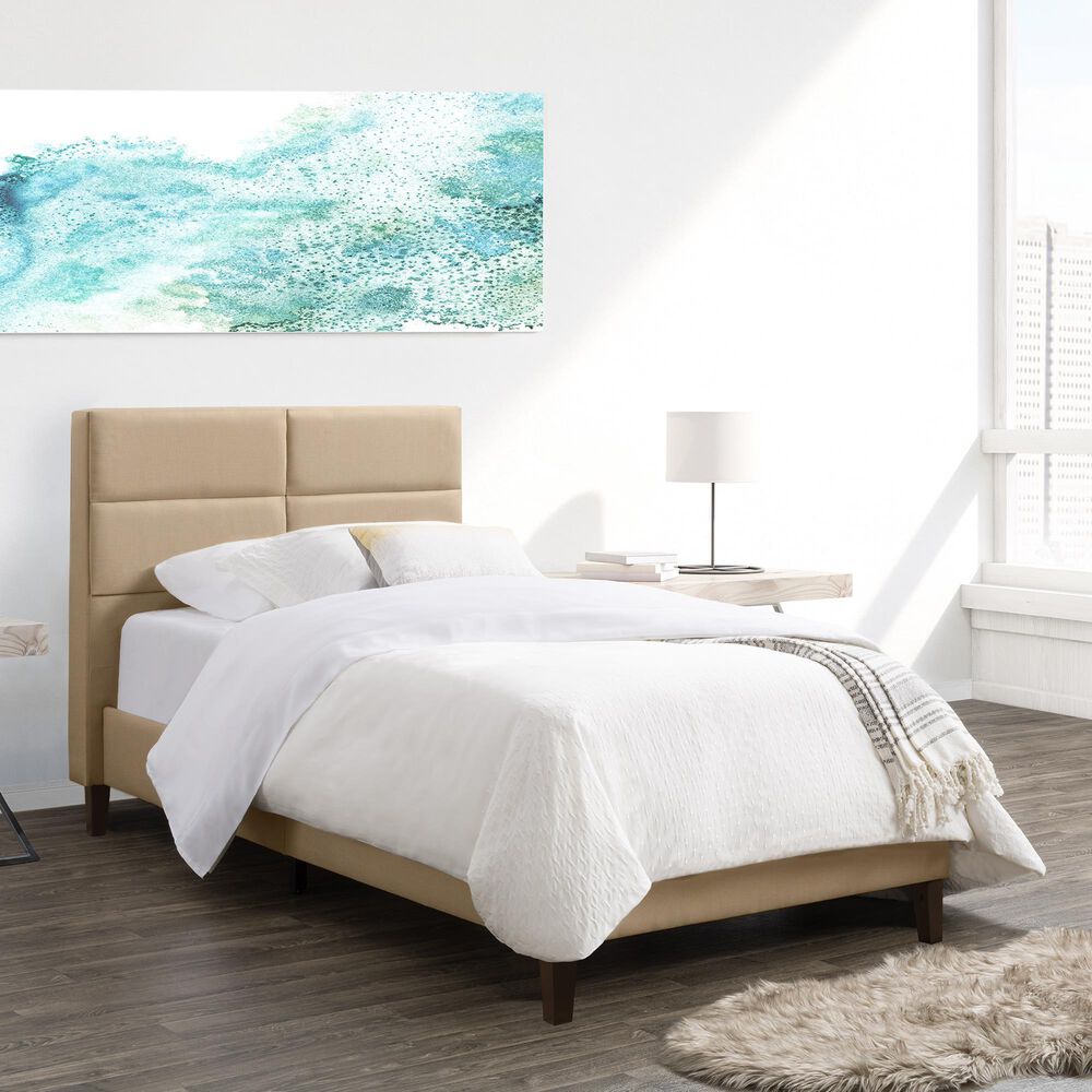 CorLiving Twin Upholstered Platform Bed in Cream, , large