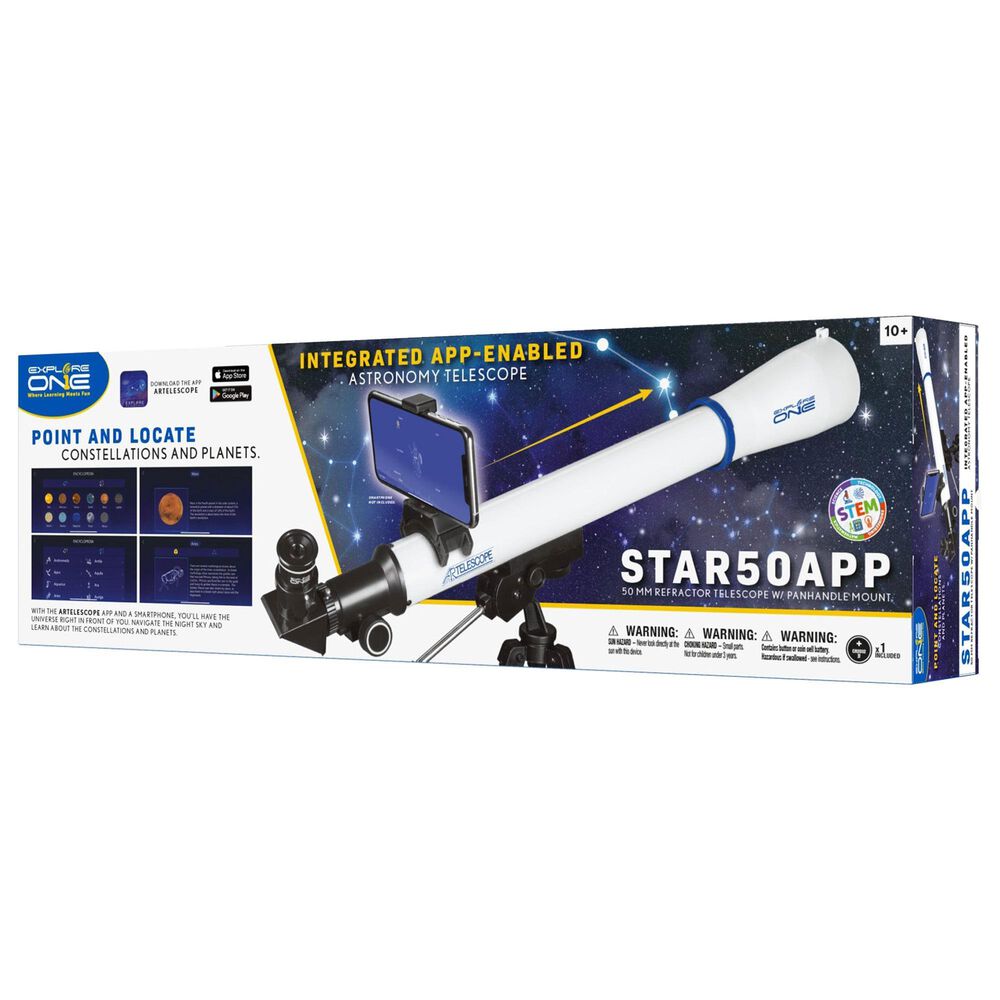 Explore One Explore One STARAPP - 50mm Refractor Telescope with Panhandle Mount in White, , large
