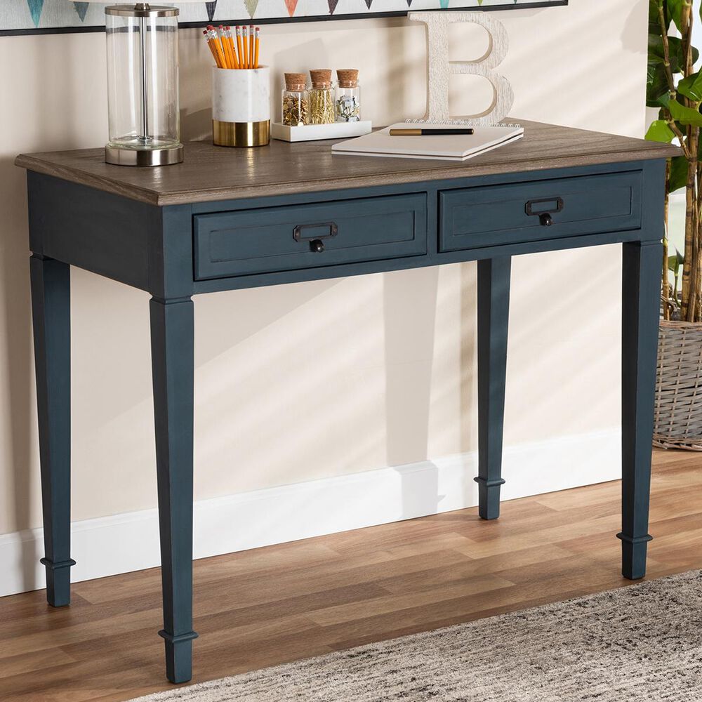 Baxton Studio Dauphine Writing Desk in Blue and Oak, , large