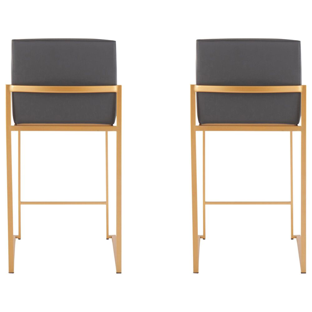 Lumisource Fuji High Back Counter Stool with Grey Faux Leather Cushion in Gold &#40;Set of 2&#41;, , large