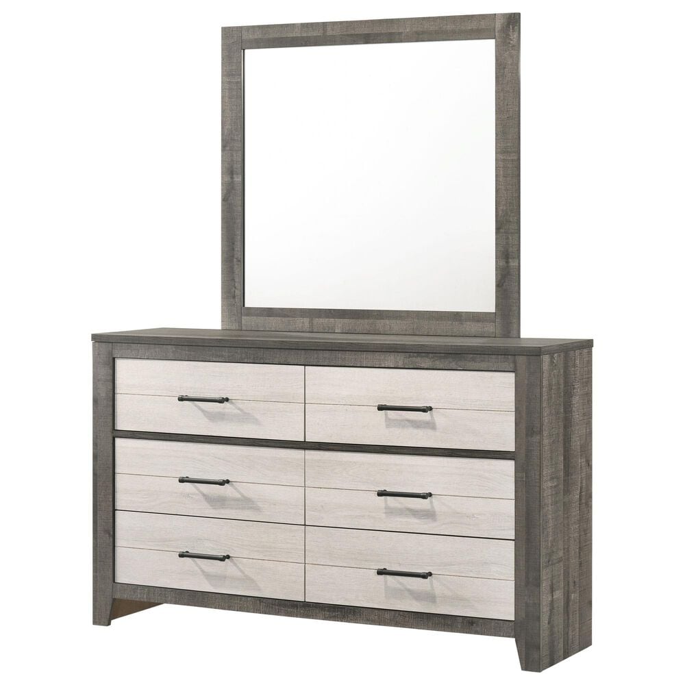 Crown Mark Rhett 6-Drawer Dresser and Mirror in Gray and White, , large