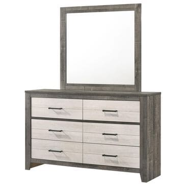 Crown Mark Rhett 6-Drawer Dresser and Mirror in Gray and White, , large