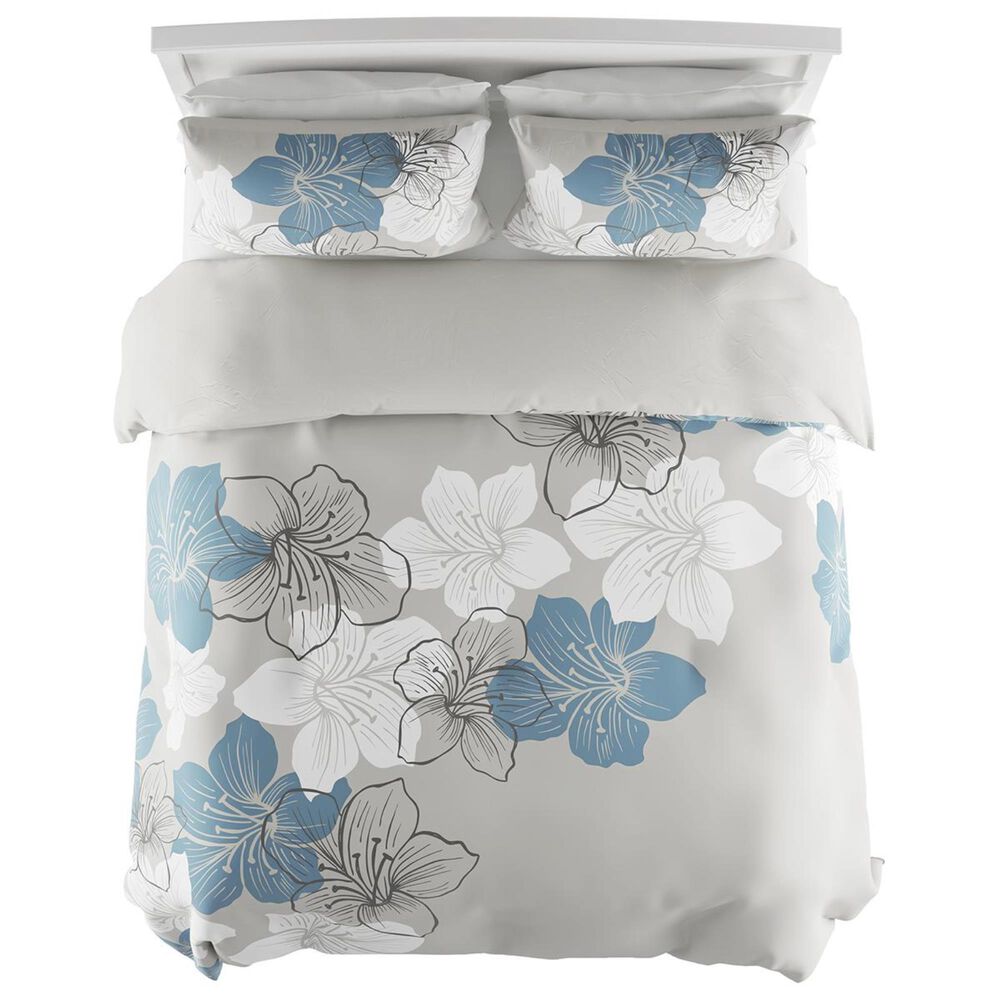 Ribbon Bow Floral Bedding Set / White Blue