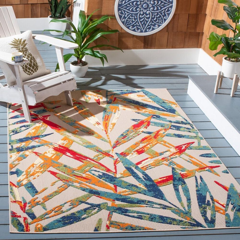 Safavieh Cabana CBN368A 5&#39;3&quot; x 7&#39;7&quot; Ivory and Navy Indoor/Outdoor Area Performance Rug, , large