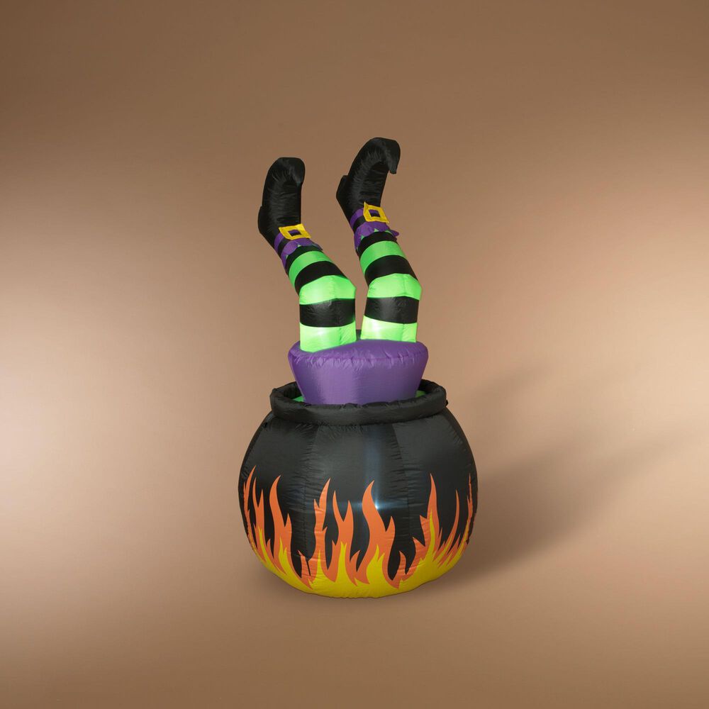 The Gerson Company 5&#39; Animated Inflatable Halloween Witch in Cauldron, , large