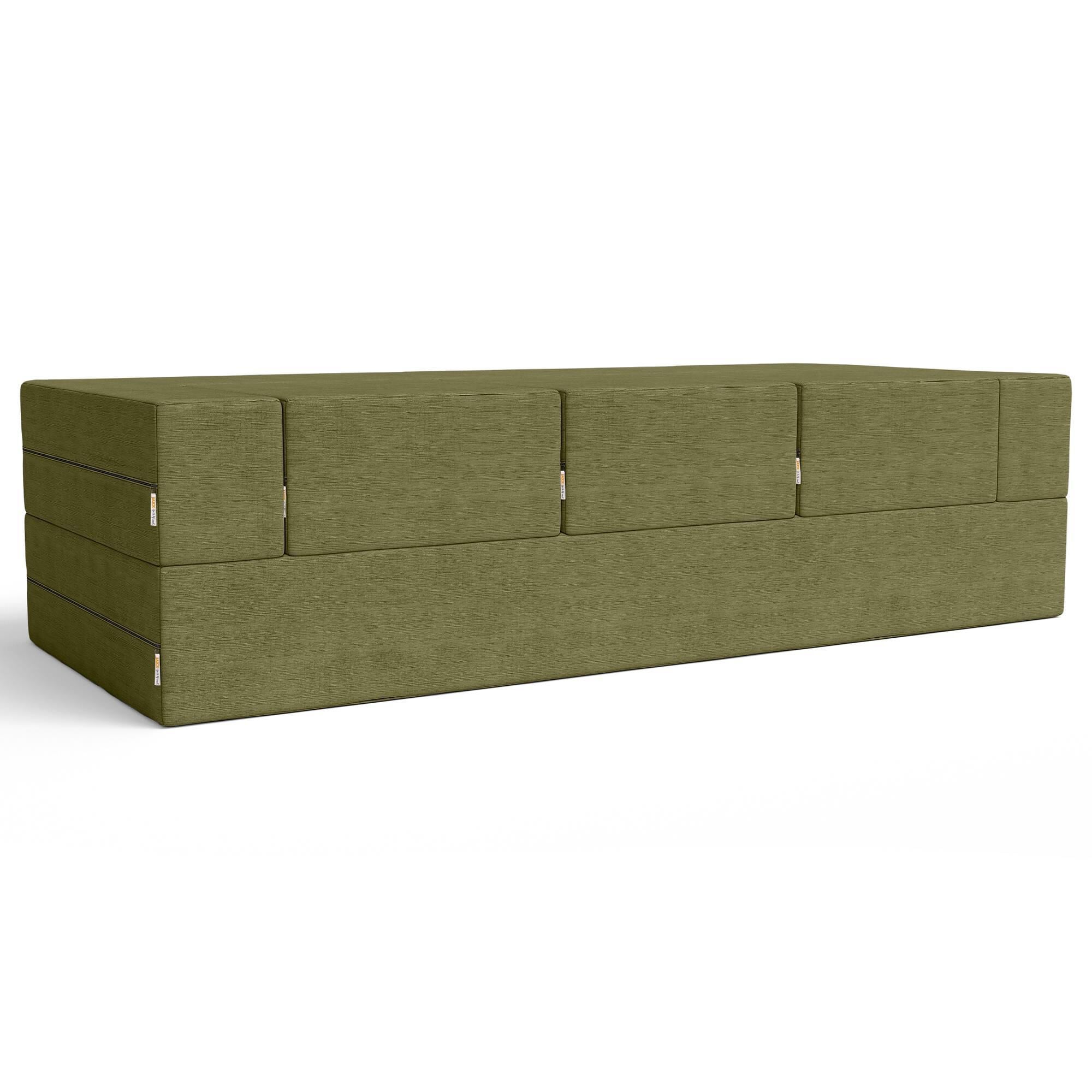 Jaxx Zipline 3-Piece Stationary Convertible Sleeper Sofa in Moss