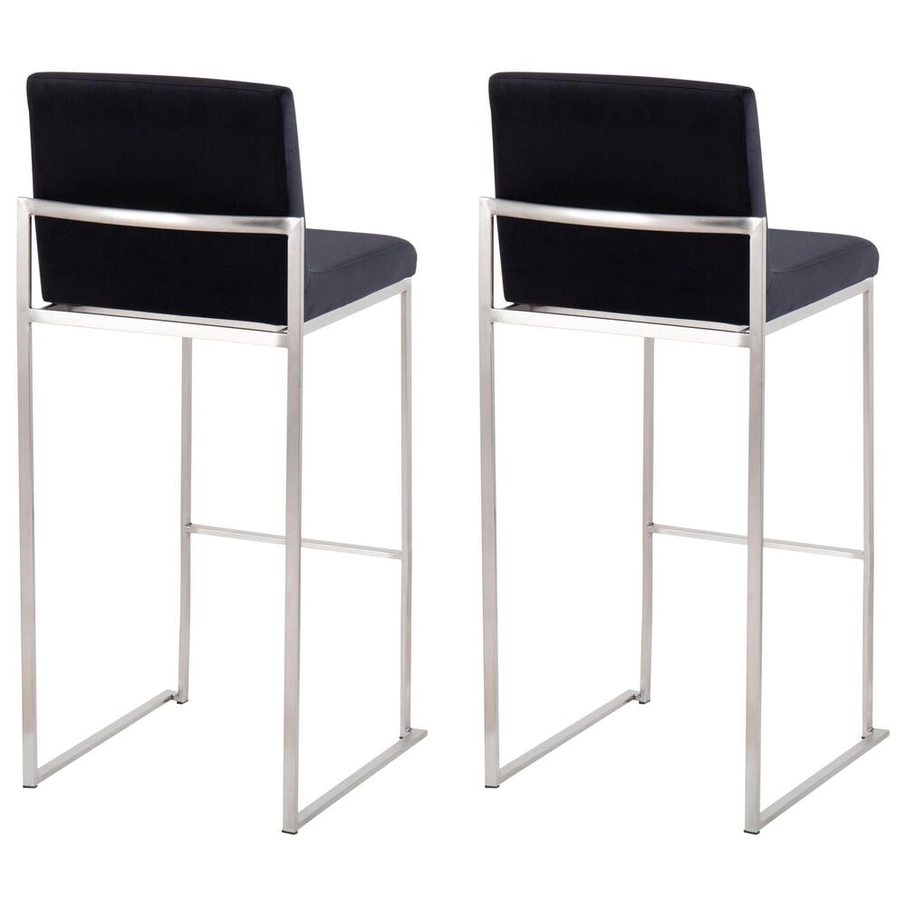 Lumisource Fuji High Back Barstool with Black Velvet in Stainless Steel &#40;Set of 2&#41;, , large