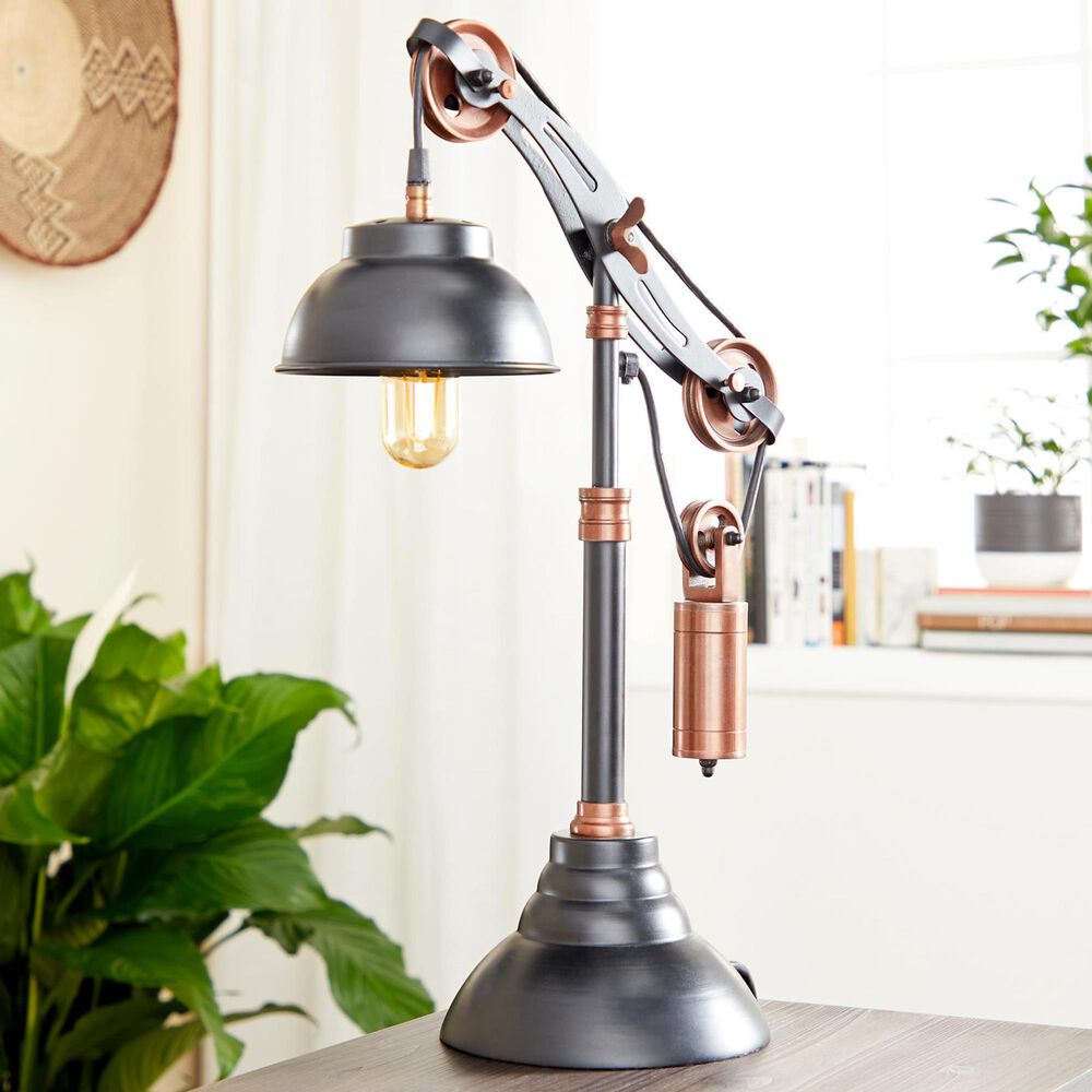 Maple and Jade Industrial Table Lamp in Shiny Black and Copper, , large