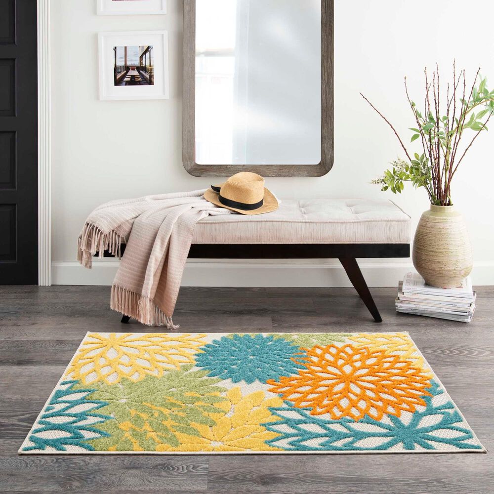 Nourison Aloha 3&#39; x 5&#39; Turquoise and Multicolor Indoor/Outdoor Area Rug, , large