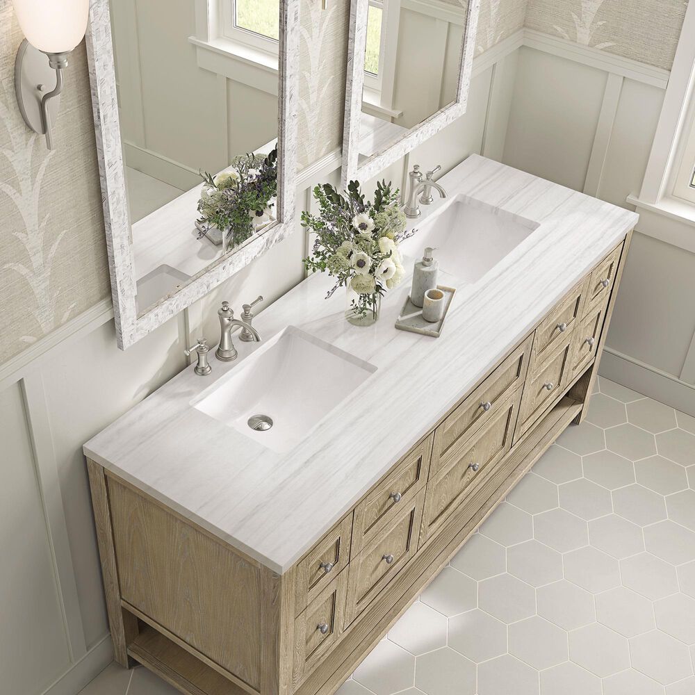 James Martin Vanities Breckenridge 72&quot; Double Vanity in Whitewashed Oak with 3 cm Arctic Fall Solid Surface Top, , large