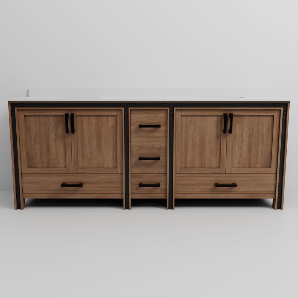 Lexora Home Ziva 84" Double Bathroom Vanity in Rustic Barnwood with 2 cm White Quartz Top and Rectangular Sinks, , large