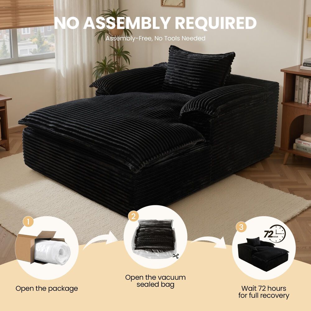 HOMLUX 67" Oversized Chaise Lounge in Black, , large