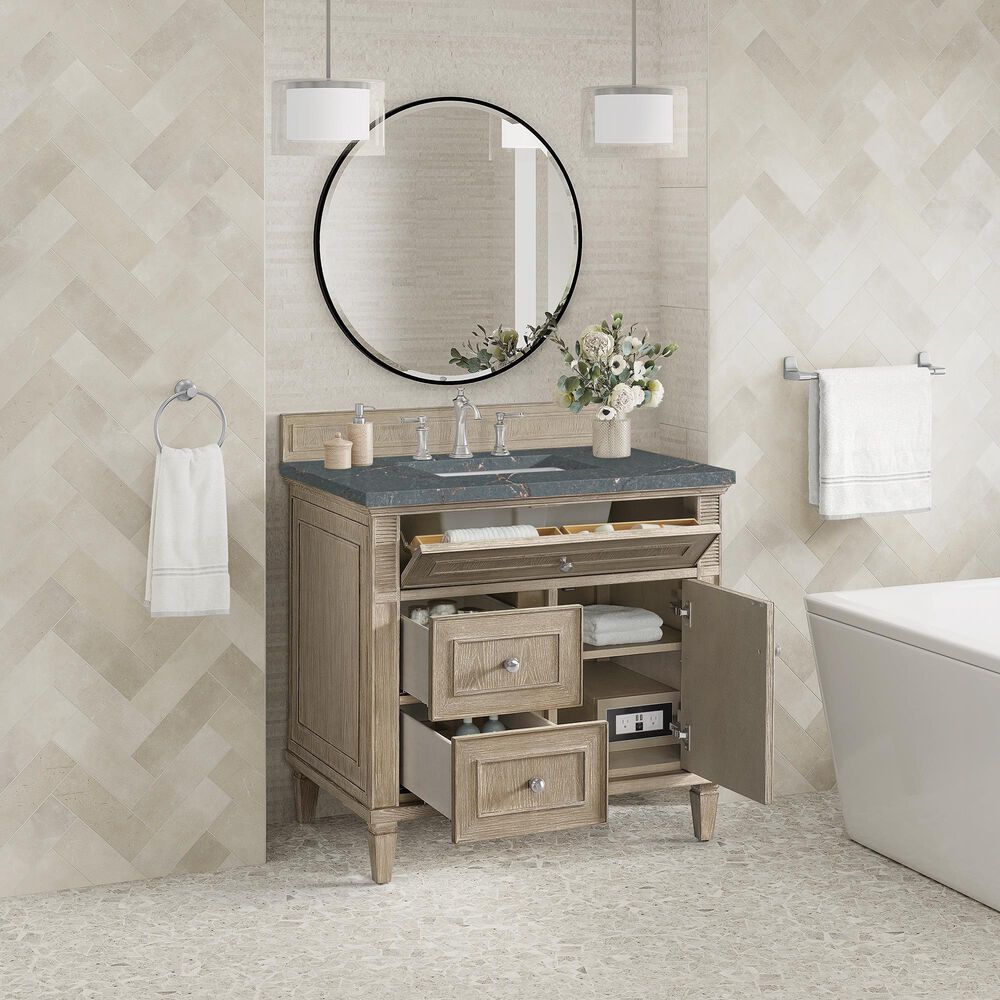 James Martin Vanities Lorelai 36&quot; Single Vanity in Whitewashed Oak with 3 cm Parisien Bleu Quartz Top, , large