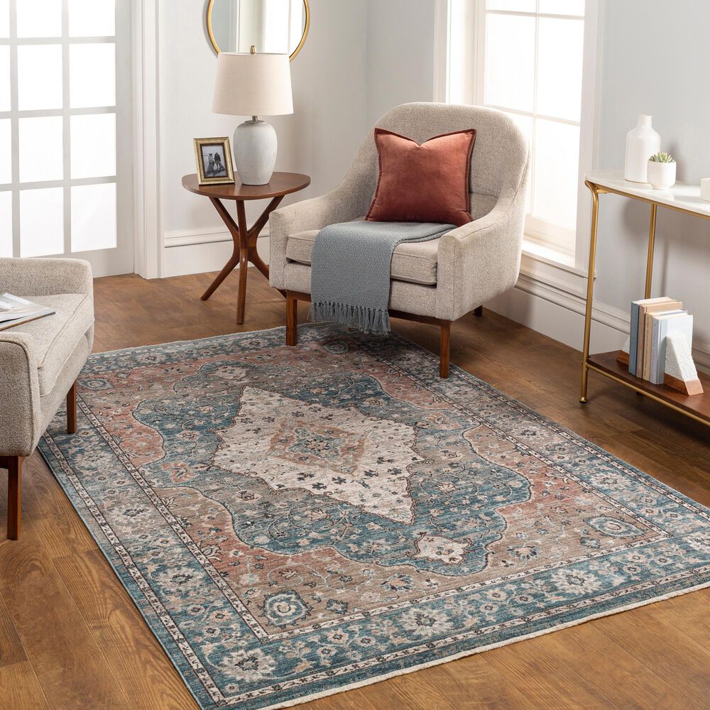 Surya Carlisle Oriental 5&#39;3&quot; x 7&#39;9&quot; Dark Blue, Light Sage, Dusty Pink, Cream and Medium Brown Area Rug, , large