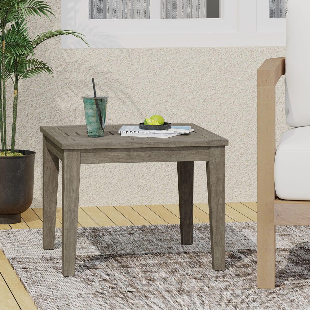 Hearth and Haven Hampton Outdoor Square Side Table with Slatted Top in Grey, , large