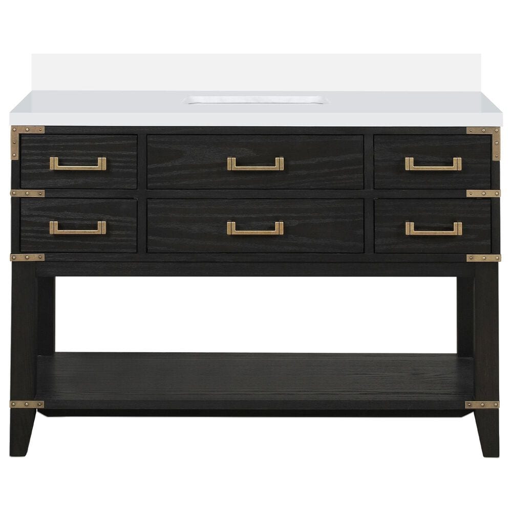 Lexora Home Norwalk 48&quot; Single Bathroom Vanity in Black Oak with White Cultured Marble Top and Rectangular Sink, , large