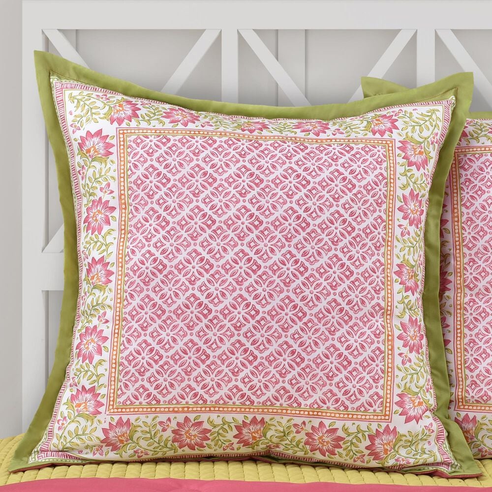 J. Queen New York Shiloh 26&quot; Square Euro Pillow Sham in Pink, Green and Orange, , large