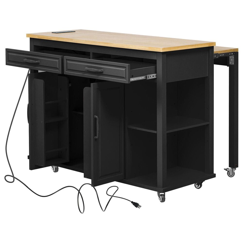 HOMLUX 47" Kitchen Island with Extendable Dining Table in Black and Natural, , large