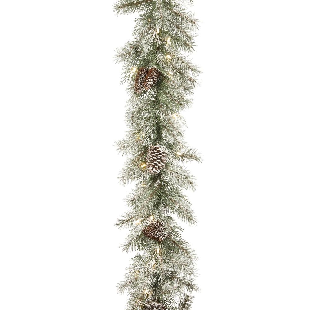National Tree 9" Frosted Mountain Spruce Garland with White Lights, , large