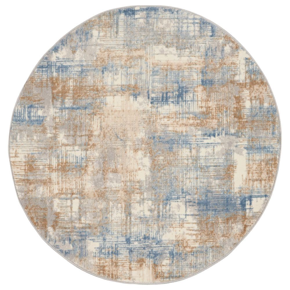 Nourison Rush 4" Round Blue and Beige Area Rug, , large