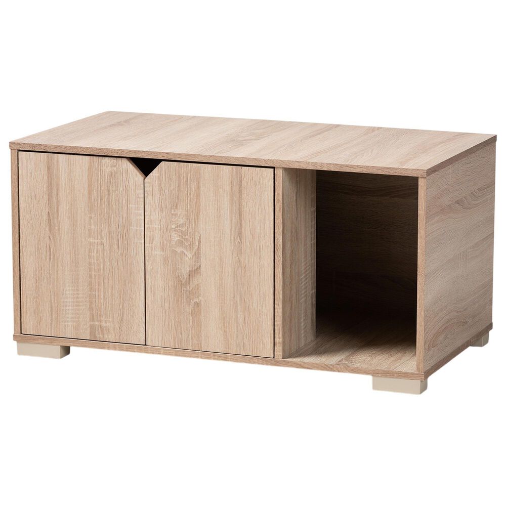 Baxton Studio Jasper 2-Door Cat Litter Box Cover House in Oak, , large