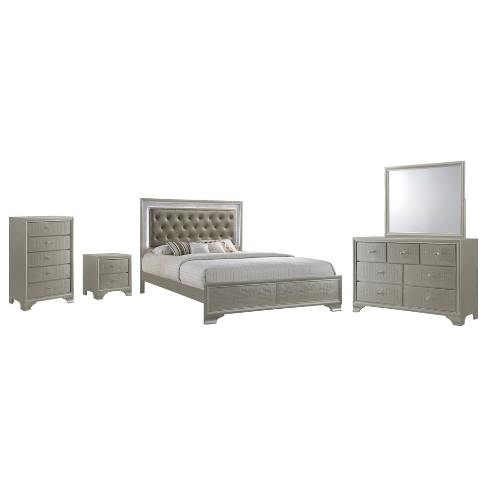 Crown Mark Lyssa 5-Piece King Panel Bedroom Set in Champagne, , large
