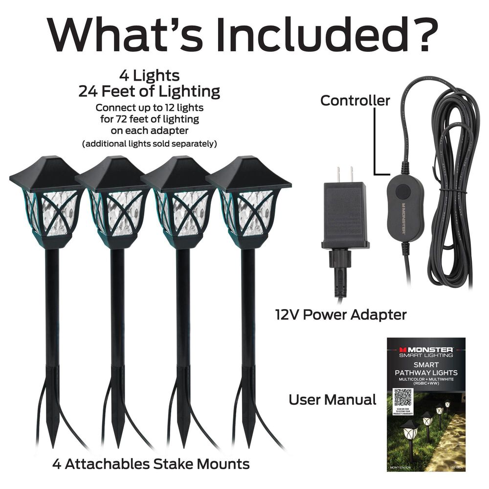 Monster Illuminessence 4-Piece Smart Pathway LED Light with Sound Reactive in Multicolor, , large