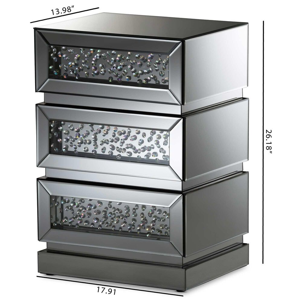 Baxton Studio Sabrina Mirrored 3-Drawer End Table in Silver, , large