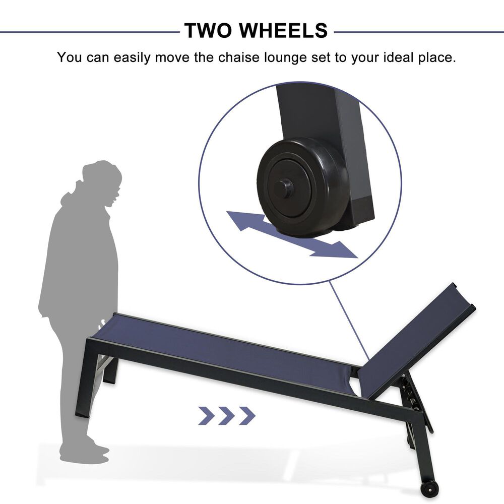 HOMLUX 3-Piece Patio Chaise Lounge Set with Wheels in Navy Blue, , large