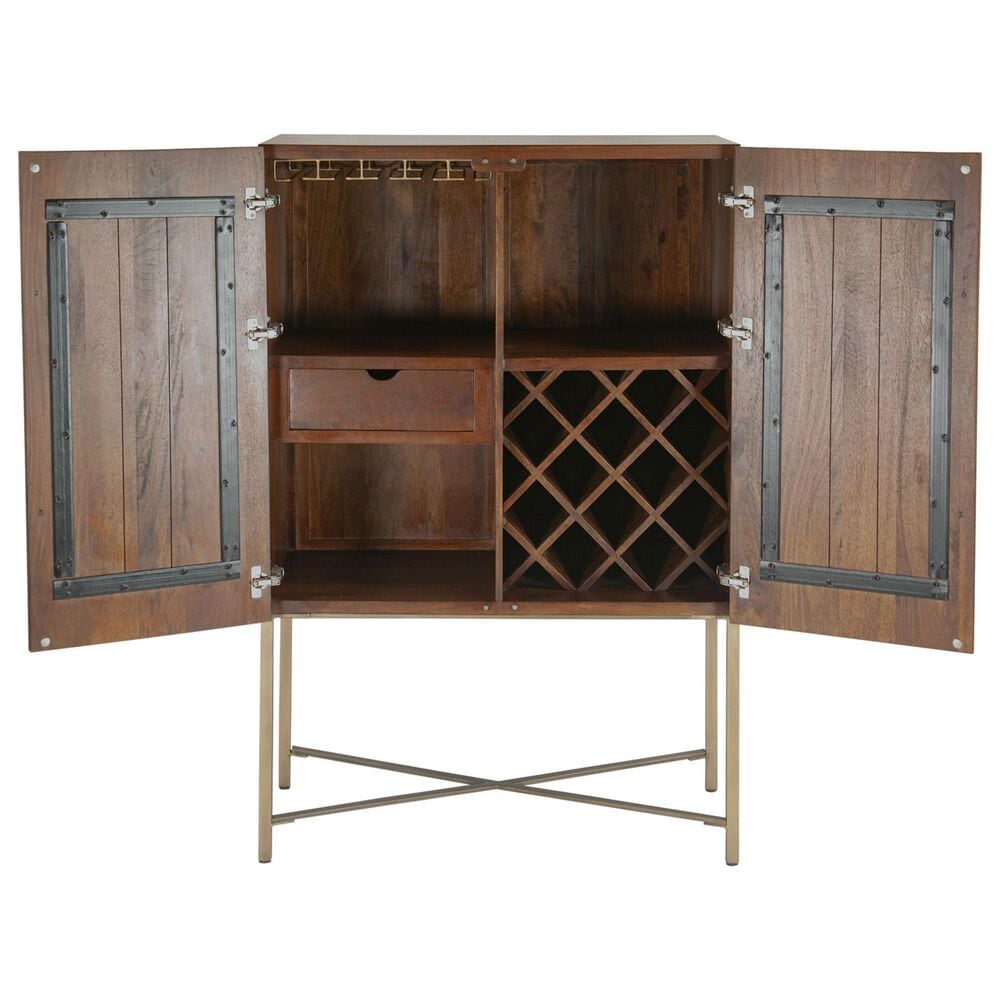 Home Trends &amp; Design Cosmopolitan Bar Cabinet in Honey Brown and Antique Gold, , large