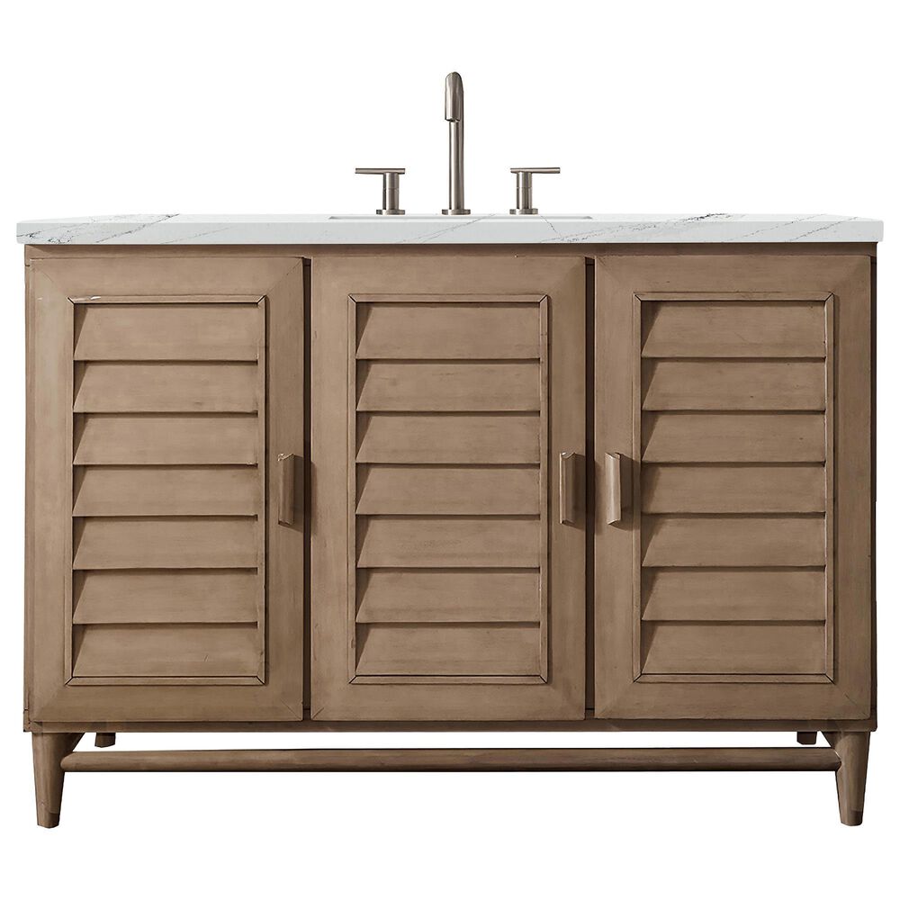 James Martin Vanities Portland 48" Single Bathroom Vanity in Whitewashed Walnut with 3 cm Ethereal Noctis Quartz Top and Rectangular Sink, , large