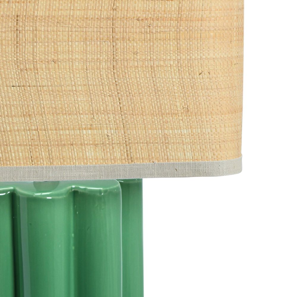 Creative Coop Paisley Stoneware Table Lamp with Fluted Base and Raffia Shade in Green, , large