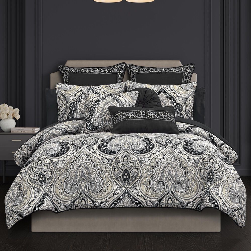 J. Queen New York Messina 26&quot; Square Euro Pillow Sham in Black, Grey and Silver, , large