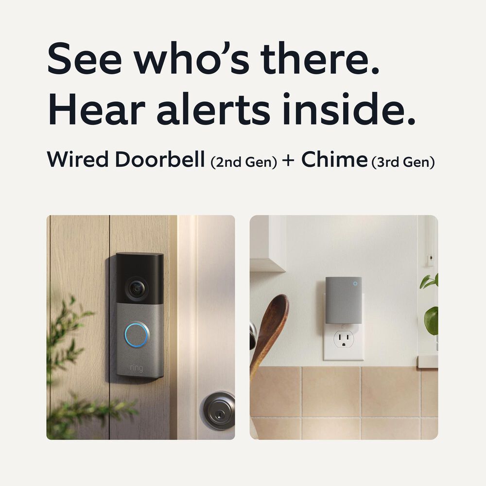 Ring 2K Wired Doorbell with Chime Bundle in Speckled Gray and White, , large