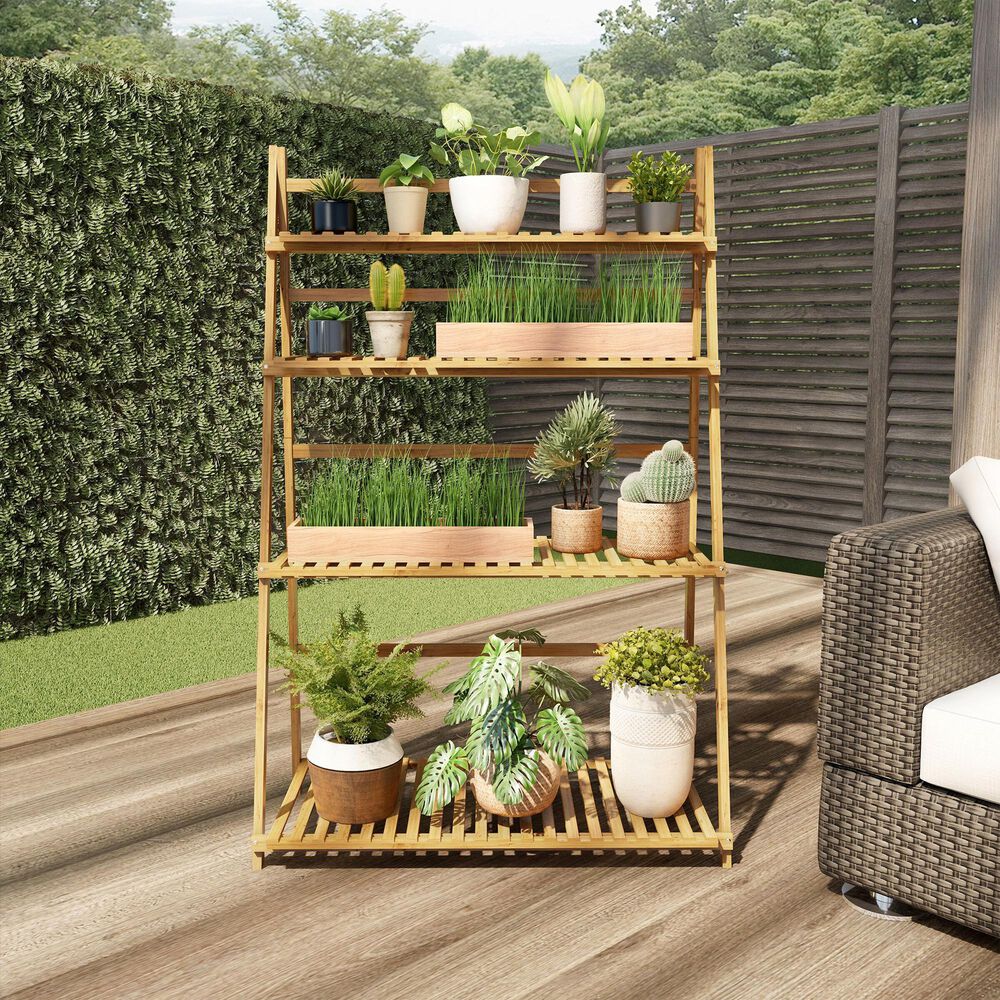 Timberlake Pure Garden 4-Tier Plant Stand in Natural Wood, , large